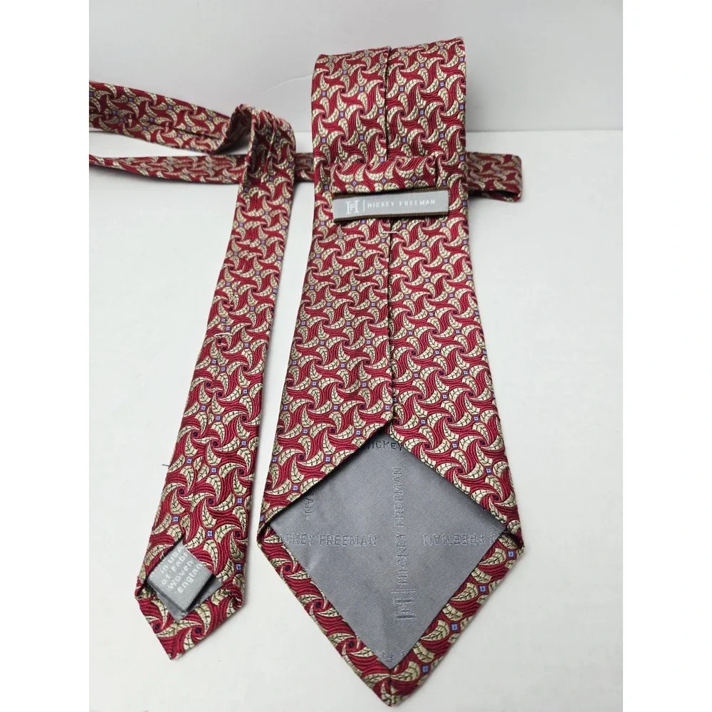 Hickey Freeman‎ Men's Tie red gold pattern luxury tie %100 silk